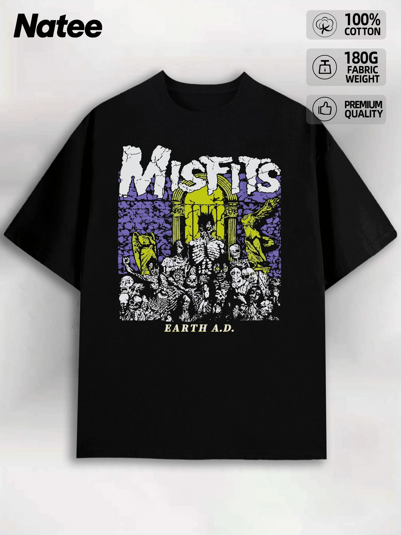 Misfits Earth A.D. Premium Quality Graphic Tee Funny Uni Shirt Crewneck Tshirts A Surprise Gift For Family And Friends Relaxed Fit Casual Tees - màu đen - Xem 1