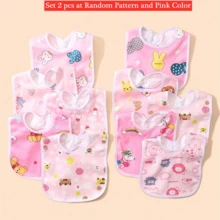 1/2/3pcs Pink Random Pattern Baby Cartoon Rabbit And Dinosaur Pattern Bibs, Suitable For All Seasons, Fashionable Pure Pink Baby Bibs, Suitable For Daily Dining, Baby Waterproof U-Shaped Snap Bibs, With Floral Crystal Velvet Fabric, Feeding Bibs - Pink-random Pattern - View 12