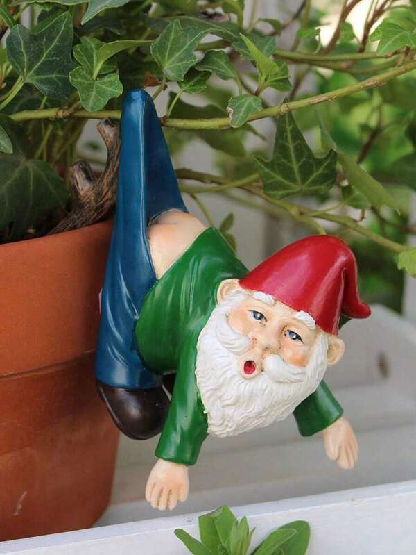 Maceta colgante de duende divertido con gancho, decoración colgante de estatua de duende de jardín, escultura de resina de estatua creativa, regalo novedoso, decoración para patio, jardín, porche, interior y exterior, decoración del hogar y oficina, accesorios para jardín de hadas