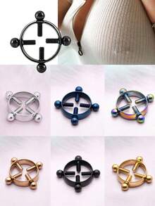 1pc Vacuum Electroplated Adjustable 316L Stainless Steel Round Nipple Ring, Sexy Piercing Jewelry For Women, Suitable For Daily Wear