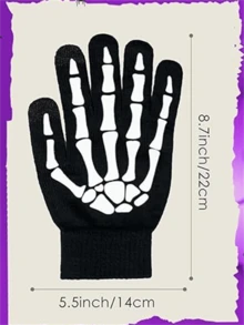 2 Pairs Glow-In-The-Dark Skeleton Touch Screen Gloves, Unisex Adult Halloween Skeleton Costume Accessories