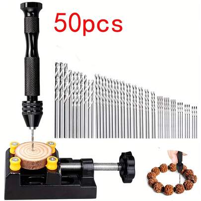 50pcs Micro Precision Hand Drill Set 0.3-3.0mm Aluminum Alloy Mini Twist Drill Bits With Bench Vise For Watch Repair Jewelry Craft Woodworking DIY Handicrafts Plastic Shell Resin Model Making Tools Industrial Alloy Hand Drilling Reamer Kit Stocking Stuffers Christmas Gift For Man Tools For Men Useful DIY Tool Set