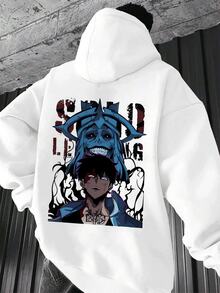 Men's Graphic Hoodie DoubleSided Print, Premium Cotton, Cool Anime Design, Comfortable Fit, Long Sleeve Pullover Sweatshirt, Streetwear Fashion, Unique Gift Idea For Him. - 白色 - 查看 2