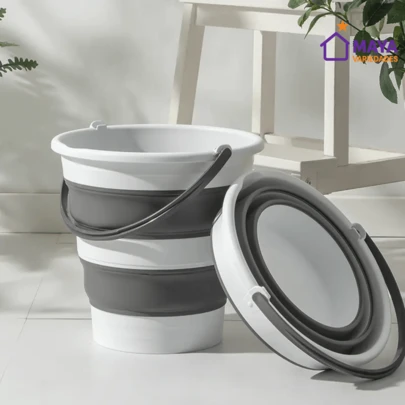 Balde Retrátil 10 Litros Premium Dobrável Silicone Alça Cinza Para Agua Limpeza Multiuso