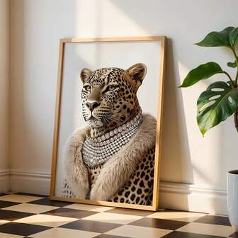 1PC Fashion Cheetah & Diamonds Canvas Print - Maximalist Glam Animal Wall Art, Luxury Leopard Poster For Living Room, Bedroom, Bathroom, Apartment Decor (Frameless)`