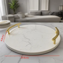 1 Peça Bandeja de Material de Mármore Natural + Alça de Latão, Essencial para Banheiro, Armazenamento/Suporte para Foto de Banheiro, Armazenamento Requintado, Eleva Instantaneamente o Estilo, Estética de Alta Qualidade, Itens Essenciais de Armazenamento para Banheiro!!!
