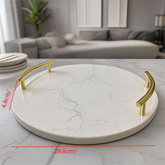 1 pièce Plateau en marbre naturel + poignée en laiton, indispensable pour la salle de bain, rangement/accessoire photo, rangement exquis, rehausse instantanément le style, esthétique haut de gamme, indispensables de rangement pour la salle de bain!!!