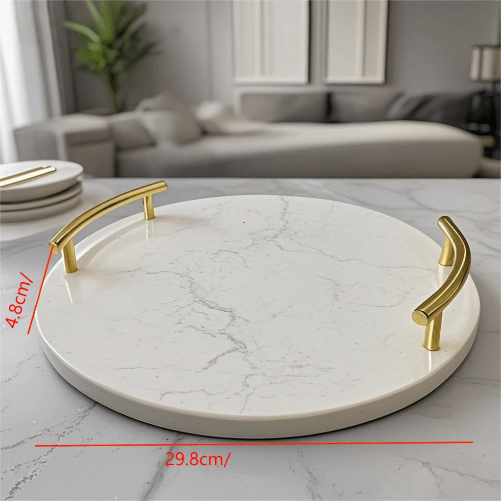 1 Peça Bandeja de Material de Mármore Natural + Alça de Latão, Essencial para Banheiro, Armazenamento/Suporte para Foto de Banheiro, Armazenamento Requintado, Eleva Instantaneamente o Estilo, Estética de Alta Qualidade, Itens Essenciais de Armazenamento para Banheiro!!!