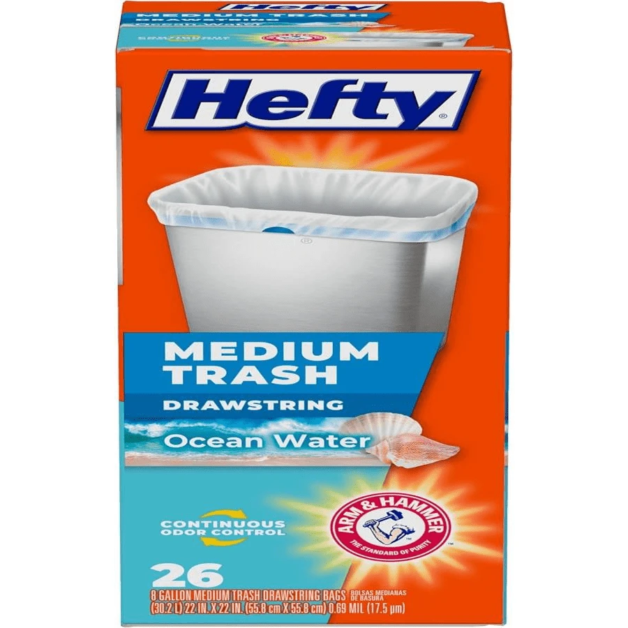 Hefty Medium Trash Bags, Ocean Water Scent, 8 Gallon, 26 Count - trắng - Xem 1