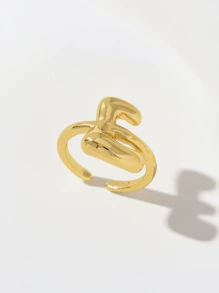 可爱泡泡26字母戒指，女士气球镀金锆石A-Z字母开口可调节戒指，优雅婚礼珠宝礼物 - 金色 - 查看 29