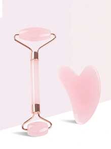 2件套面部刮痧按摩工具套装：1个双头按摩滚轮，1个心形刮痧板，面部按摩可消除浮肿，舒缓提拉肌肤，令肌肤焕发光彩。适用于美容、护肤、水疗、自我护理、护肤工具、面部护理、美容师用品、按摩、面部按摩工具、面部滚轮。 - 彩色 - 查看 14