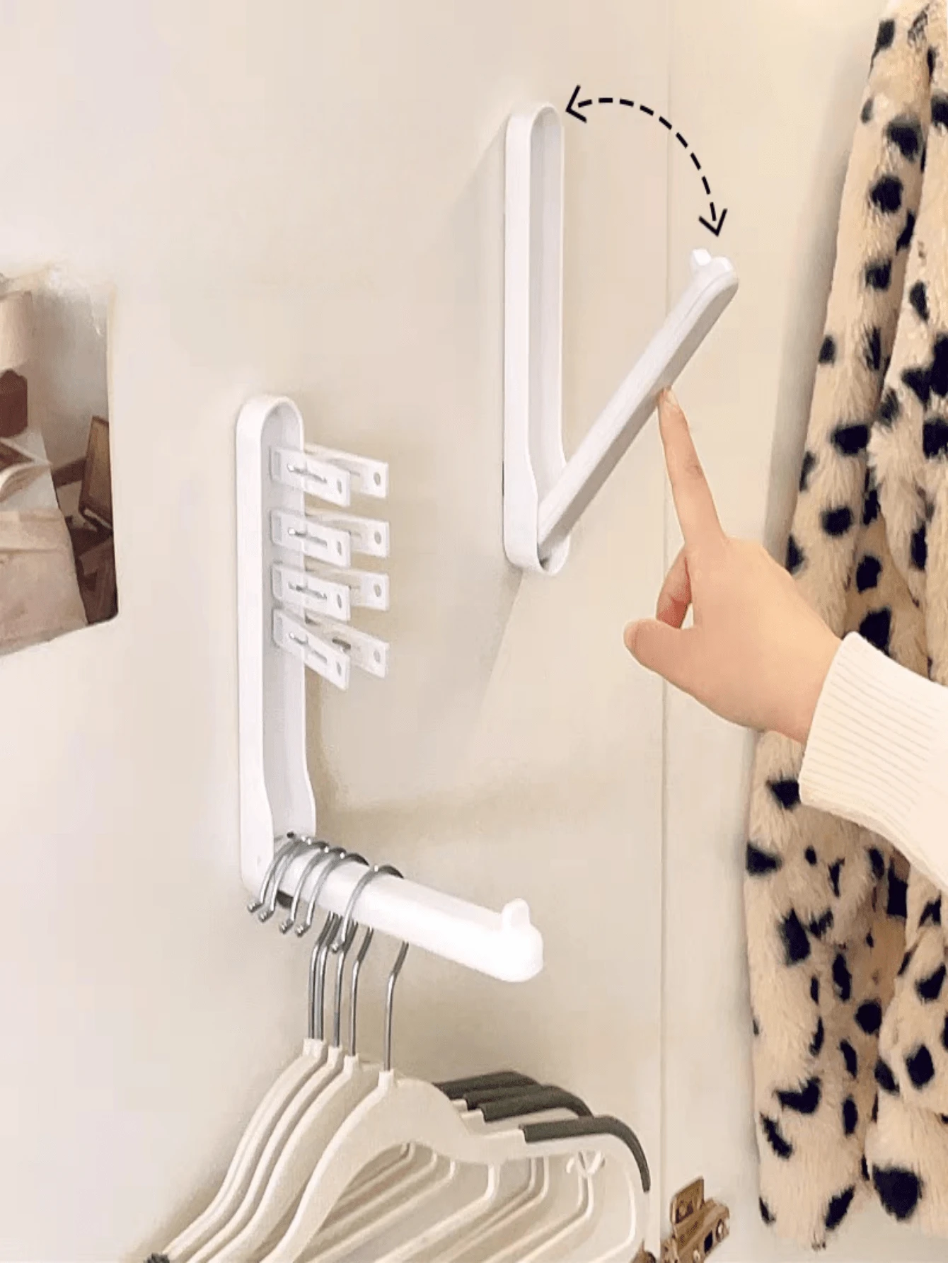 1pc Wall-Mounted Foldable Hanger Organizer – Space-Saving Storage Rack With Hooks For Closet, Easy Installation, Durable Plastic, 90° Adjustable Arm, White, Closet Organizer | Foldable Rack | Easyinstall Storage, Closet Organizers And Storage, Utility Hooks - White - View 1