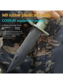 1:1 逼真 M9 刺刀复制品，塑料软凝胶安全训练刀，军事收藏品，户外 CS 装备，角色扮演玩具（设计） - 彩色 - 查看 3