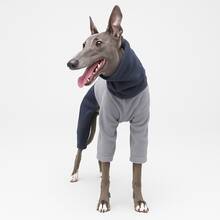 4-beiniger warmer Jumpsuit für Hunde, Winter Flanell Haustierkleidung, dicke Schlafanzüge, kältebeständige Jacke, schützt Bauch & Beine, weiches & warmes Material, geeignet für Italienische Windhunde/Whippets/Bedlington Terrier/kleine bis mittlere Hunde (grau-blaues Patchwork) - Blau - Übersicht 4