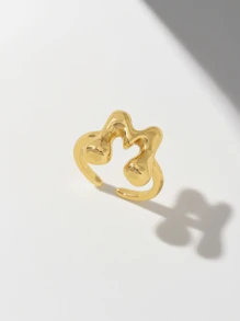 可爱泡泡26字母戒指，女士气球镀金锆石A-Z字母开口可调节戒指，优雅婚礼珠宝礼物 - 金色 - 查看 15