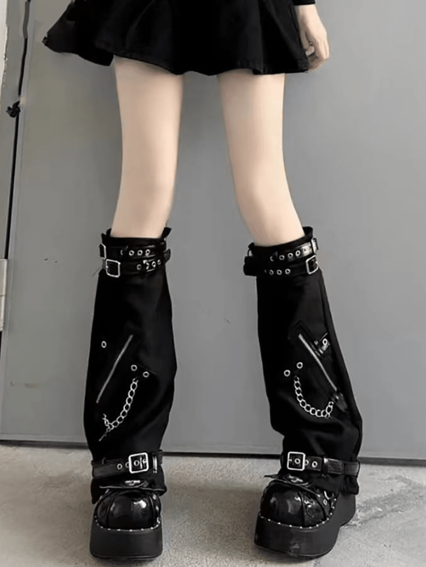 Y2K Cross Chain Leather Strap Leg Garter For Women, Edgy Punk Rock Style Leg Warmers + 1 Pair Straps