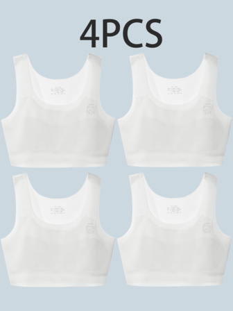 4PCS Developmental Girls' Seamless Underwear, Developmental Girls' Anti Bulge Vest Bra, Soft And Delicate, Sweat Absorbing And Breathable, No Strangulation, Suitable For Girls Aged 12-14