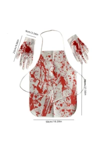 1 套血迹万圣节围裙 + 手套，个性化围裙和手套，适合万圣节和化妆派对 - 彩色 - 查看 3