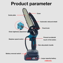 SUBY 1 Set SUBY 6-Inch Cordless Mini Chain Saw With 2 Batteries And 2 Chains, Suitable For Tree Trimming, Home Renovation And Wood Cutting Tools
