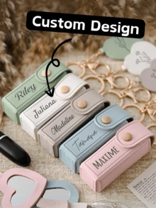 1 قطعة حقيبة مفتاح شخصية على شكل أحمر شفاه، علبة أحمر شفاه مع مرآة، حقيبة تخزين أحمر شفاه مخصصة مضادة للفقدان، هدية لوصيفة العروس، هدية عيد الحب