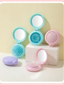 3 Peças Mini Escova de Cabelo para Bolsa, Escova de Cabelo Pequena e Portátil para Bolso para Meninas com Espelho, Tamanho de Viagem (Cores Mistas)