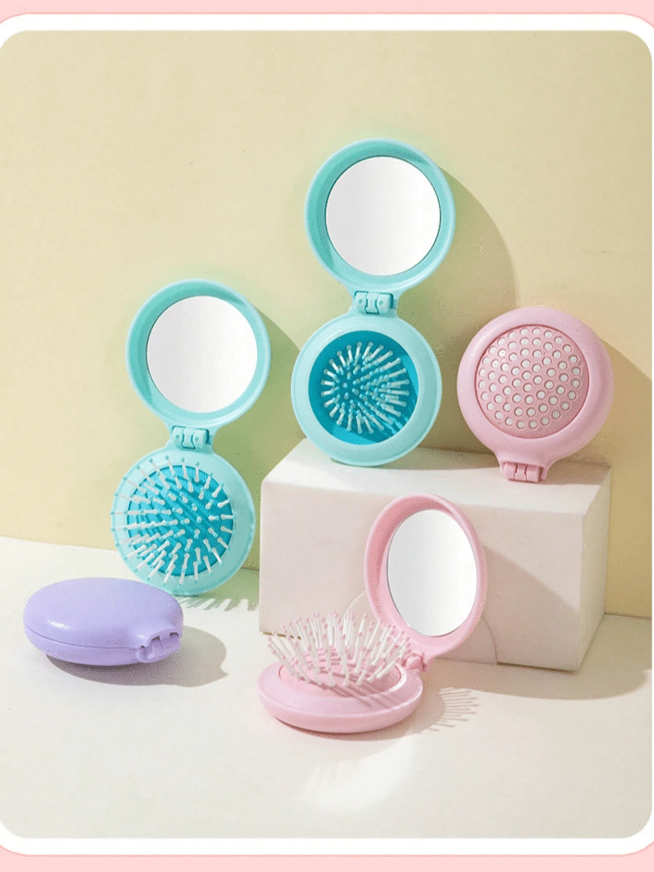 3 Peças Mini Escova de Cabelo para Bolsa, Escova de Cabelo Pequena e Portátil para Bolso para Meninas com Espelho, Tamanho de Viagem (Cores Mistas)