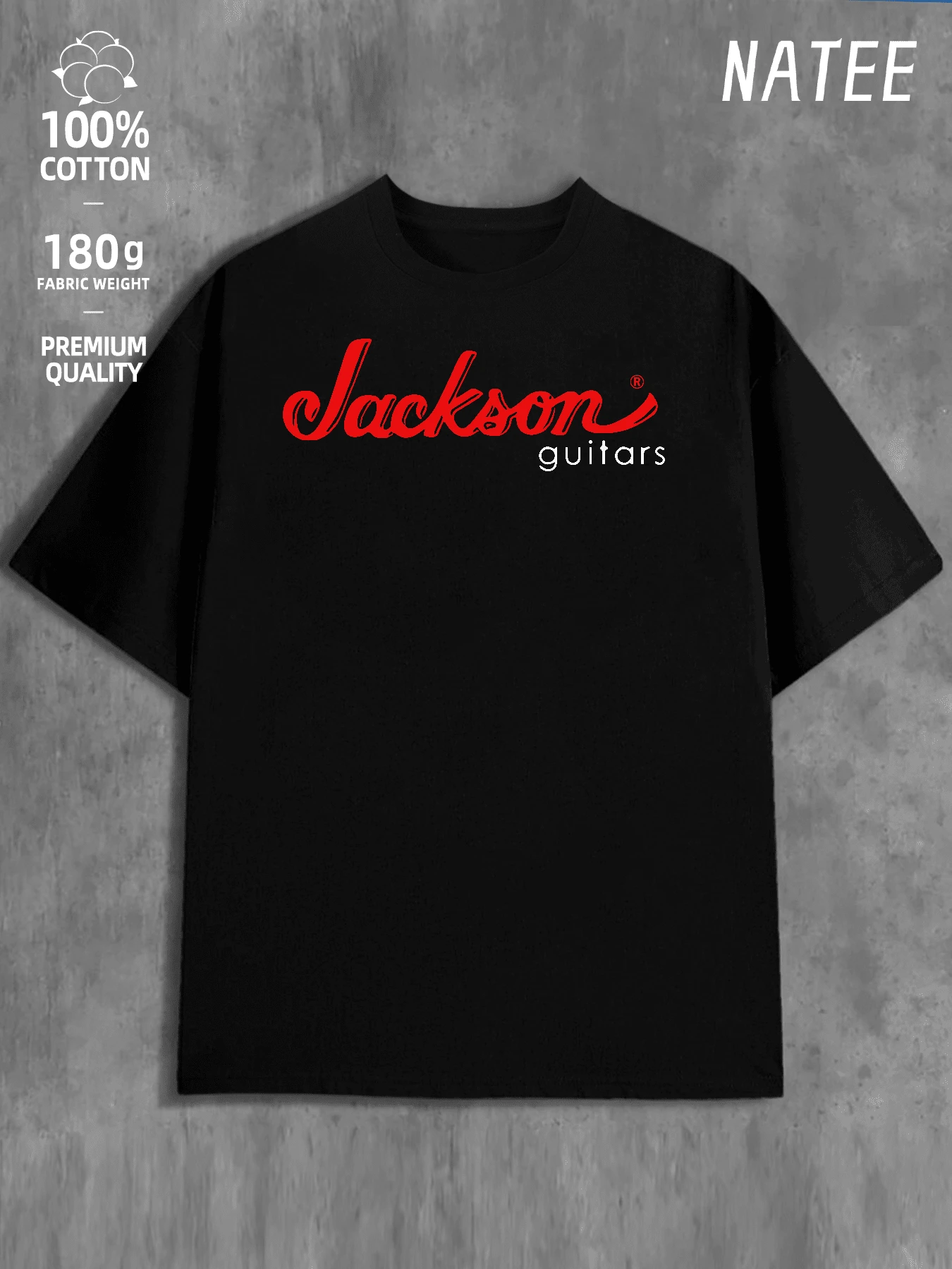 Jackson Guitars Premium Cotton T-Shirt - 180g Fabric Weight Suitable For Campus Wear, Party Gathering, Daily Wear, A Good Choice Loose Round Neck Short Sleeve T-Shirt - Black - View 1