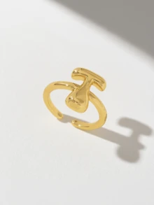 可爱泡泡26字母戒指，女士气球镀金锆石A-Z字母开口可调节戒指，优雅婚礼珠宝礼物 - 金色 - 查看 18