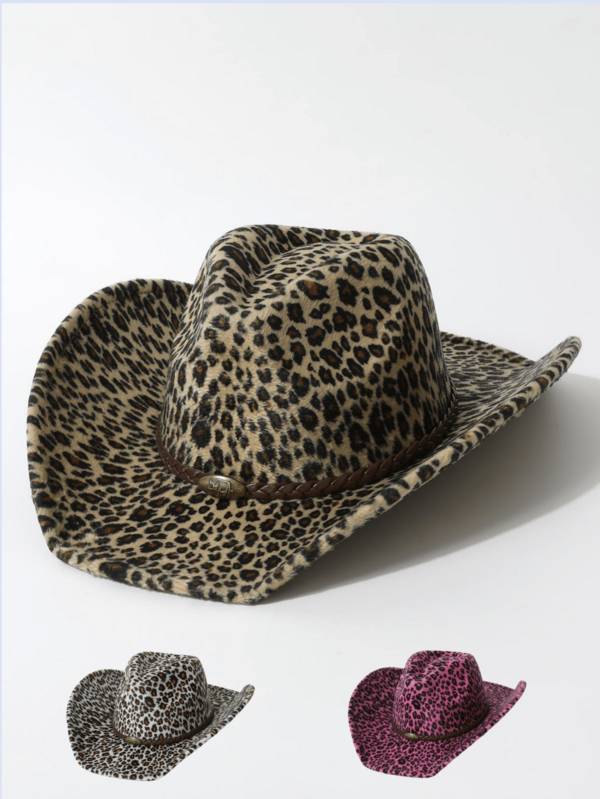 1pc Women's Leopard Print, Cheetah Animal Pattern, Braided Decor, British Style Cowboy Hat, Jazz Hat, Panama Hat, Suitable For Music Festivals, Western Cowboy Themed Events, Retro Parties, Cosplay, Costume Nights, Holiday Balls, Bachelor Parties, Birthday Celebrations, Stage Performances, Autumn/Winter
