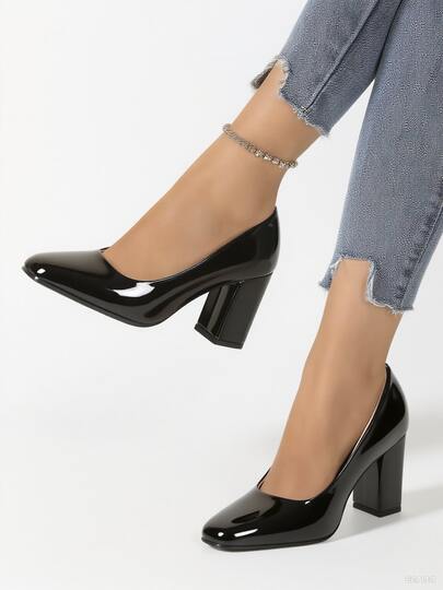 Sapatos femininos minimalistas plus size de Revestido, bico quadrado, salto alto, design suave, simples e elegante, moda versátil, lançamento de outono de 2025; adequados para trabalho, compras e encontros; scarpins femininos de salto alto sem cadarço