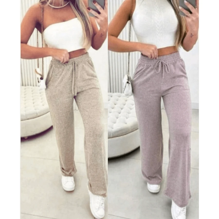 2-Piece Women's Lanzinha Pants Kit, Winter Cold Fashion - BỘ MÀU HỒNG VÀ BEIGE - Xem 1