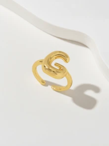 可爱泡泡26字母戒指，女士气球镀金锆石A-Z字母开口可调节戒指，优雅婚礼珠宝礼物 - 金色 - 查看 28