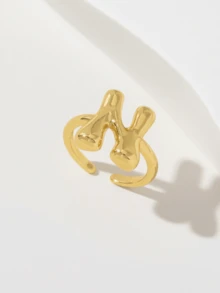 可爱泡泡26字母戒指，女士气球镀金锆石A-Z字母开口可调节戒指，优雅婚礼珠宝礼物 - 金色 - 查看 22