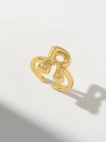 可爱泡泡26字母戒指，女士气球镀金锆石A-Z字母开口可调节戒指，优雅婚礼珠宝礼物 - 金色 - 查看 16