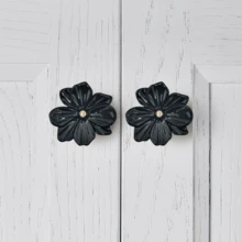 2pcs 3D Yellow Diamond Black Flower Shaped Modern Creative Furniture Decorative Single Hole Cabinet Handles - Yellow Diamond Black Flower - View 1