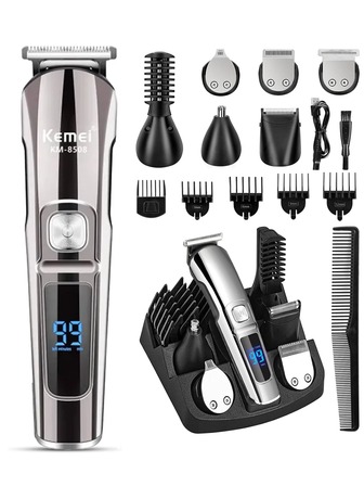 Kemei KM-8508 Multifunctional Hair Clipper & Beard Trimmer For Men - Electric Shaver & Shaver, Cordless Hair Clipper Trimmer Set, Waterproof Men's Travel Grooming Tool With Replaceable Hair Cutting Accessories For Eyelashes, Face, Beard Trimmer, Men's Gifts