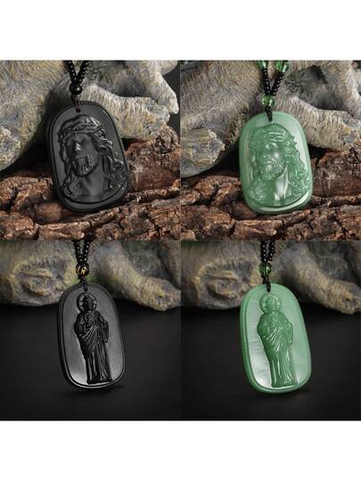 1 pieza Colgante de collar con estatua de Jesús tipo jade, encanto unisex