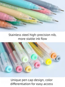 9/36/162/202/256 彩色凝胶笔套装 - 中号笔尖 (0.6mm)，Morandi 圆珠笔/勾线笔/荧光笔，适合鲜艳的书写和素描，书写流畅，适用于绘画、高亮、学生笔记、手册制作、办公等。 - 彩色 - 查看 3