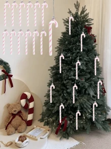 12/6 Pcs Candy Canes Plastic Christmas Candy Cane Ornaments Glitter Cane Plastic Xmas Tree Hanging Ornaments Decorations Hanging For Holiday Party Decoration (Pink)