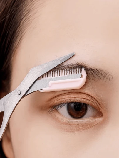 2pcs/Set New Crescent Moon Eyebrow Razor With Eyebrow Scissors & Comb, Precision Blade Eyebrow Trimmer Beauty Tool