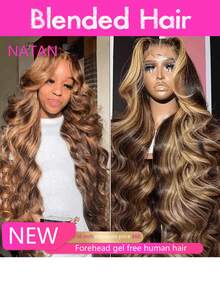NATAN Wear And Go Glueless Sophianna Highlight Ombre Body Wave 13x4 Lace Front Wigs Human Frontal Hair Hd Lace Frontal Wig For Woman Blended Hair Is Made From Human Frontal Hair Mixed With Synthetic Fibers And Protein Filaments Wig - S4/27 - View 2