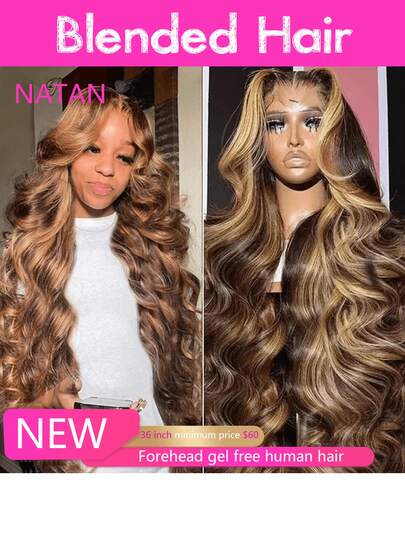 NATAN Wear And Go Glueless Sophianna Highlight Ombre Body Wave 13x4 Lace Front Wigs Human Frontal Hair Hd Lace Frontal Wig For Woman Blended Hair Is Made From Human Frontal Hair Mixed With Synthetic Fibers And Protein Filaments Wig