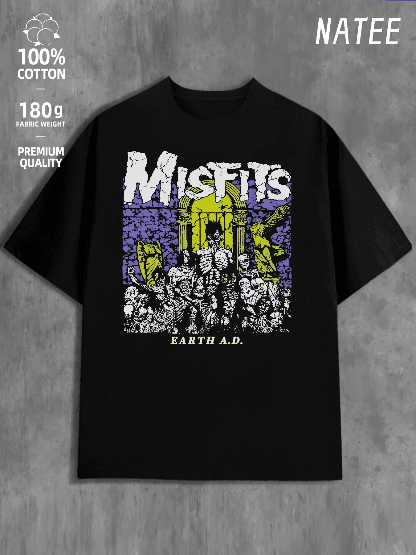 Misfits Earth A.D. Premium Cotton T-Shirt Suitable For Campus Wear, Party Gathering, Daily Wear, A Good Choice Loose Round Neck Short Sleeve T-Shirt - màu đen - Xem 1