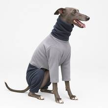 4-beiniger warmer Jumpsuit für Hunde, Winter Flanell Haustierkleidung, dicke Schlafanzüge, kältebeständige Jacke, schützt Bauch & Beine, weiches & warmes Material, geeignet für Italienische Windhunde/Whippets/Bedlington Terrier/kleine bis mittlere Hunde (grau-blaues Patchwork) - Blau - Übersicht 6