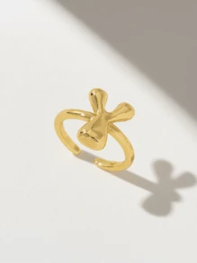 可爱泡泡26字母戒指，女士气球镀金锆石A-Z字母开口可调节戒指，优雅婚礼珠宝礼物 - 金色 - 查看 13