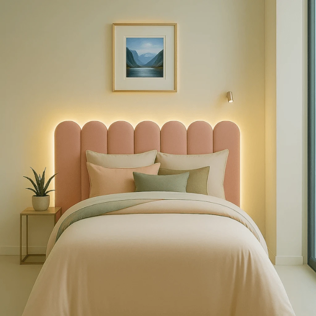 Upholstered Cloud Headboard Kit For Box Spring Bed | Single, Queen, And King – 45x20 Cm - Baby Pink - View 1