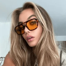 New Retro Aviator Double-Bridge Fashion Glasses , Square Frame Personalized Outdoor Versatile Glasses, Suitable For Daily Street Style, Ocean, Beach, Fashion For Women