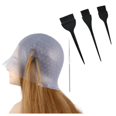 5pcs Hair Coloring Highlighting Cap Reusable Silicone Pull Through Cap With Hook Hair Dye Cap Professional Practical Convenient Supplies Autumn Outfits