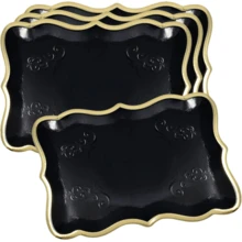 10个9英寸×13英寸优雅白色金边一次性纸盘，白色长方形一次性纸盘，带金色镶边，适合甜点展示、餐桌派对、宴会和其他场合，设计优雅，可用于盛放纸杯蛋糕衬垫，生日派对、婚礼、新娘送礼会、野餐和日常家庭使用。 - 黑色食品卡燙金 - 查看 5