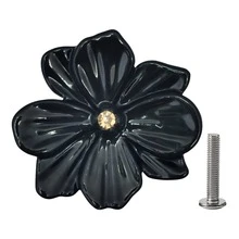 2pcs 3D Yellow Diamond Black Flower Shaped Modern Creative Furniture Decorative Single Hole Cabinet Handles - Yellow Diamond Black Flower - View 5